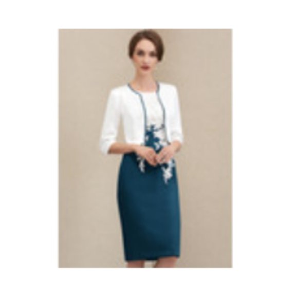 Chiffon Dress White and Teal - Picture 1 of 4